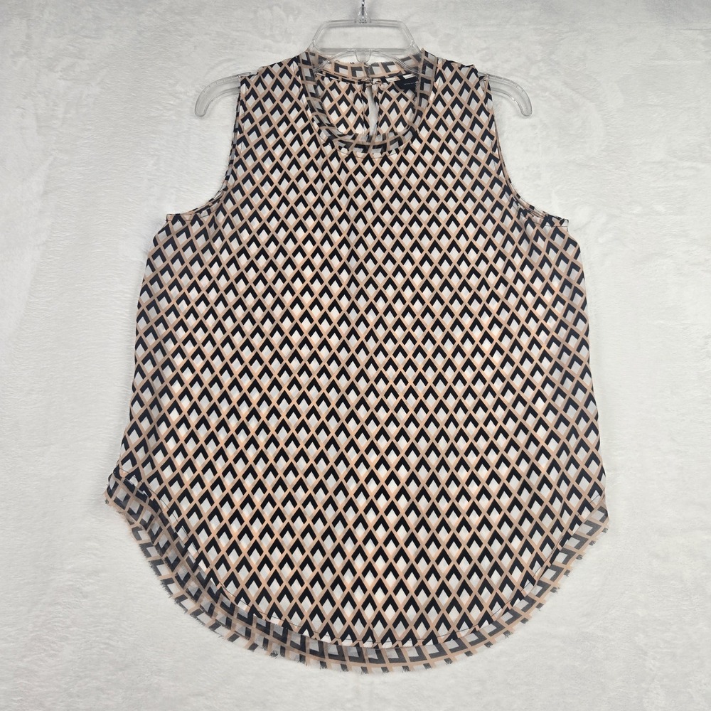 Who‎ What Wear Womens Tan White Black Blouse Small Geometric Pattern Sleeveless